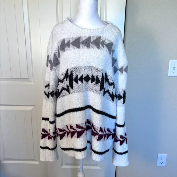 POL Luxe Chenille Aztec Boho
Southwestern Oversize White Sweater Sz Large - Picture 4 of 10